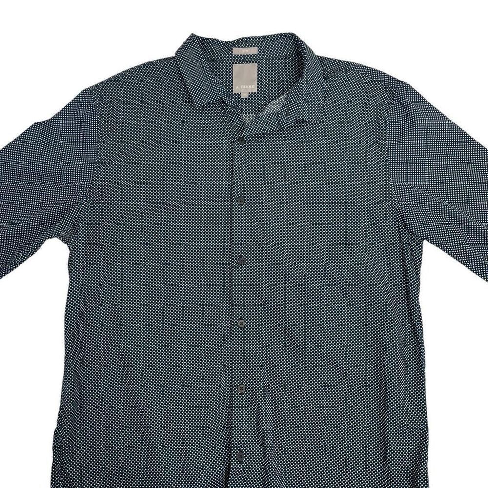 A Frame Mens Slim Polka Dot Long Sleeve Cotton Dress Shirt Black Blue Size XL